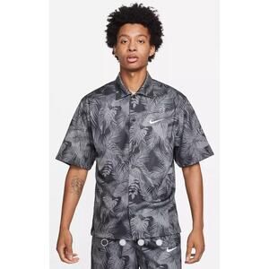 Nike Mens Short Sleeve Button Up Shirt Floral Black Grey Mesh Size S